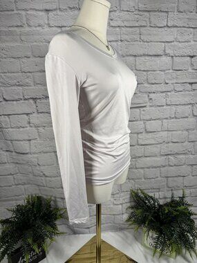 White Long Sleeve Athletic Top S Slim Fit Quick Dry Workout Running Tee